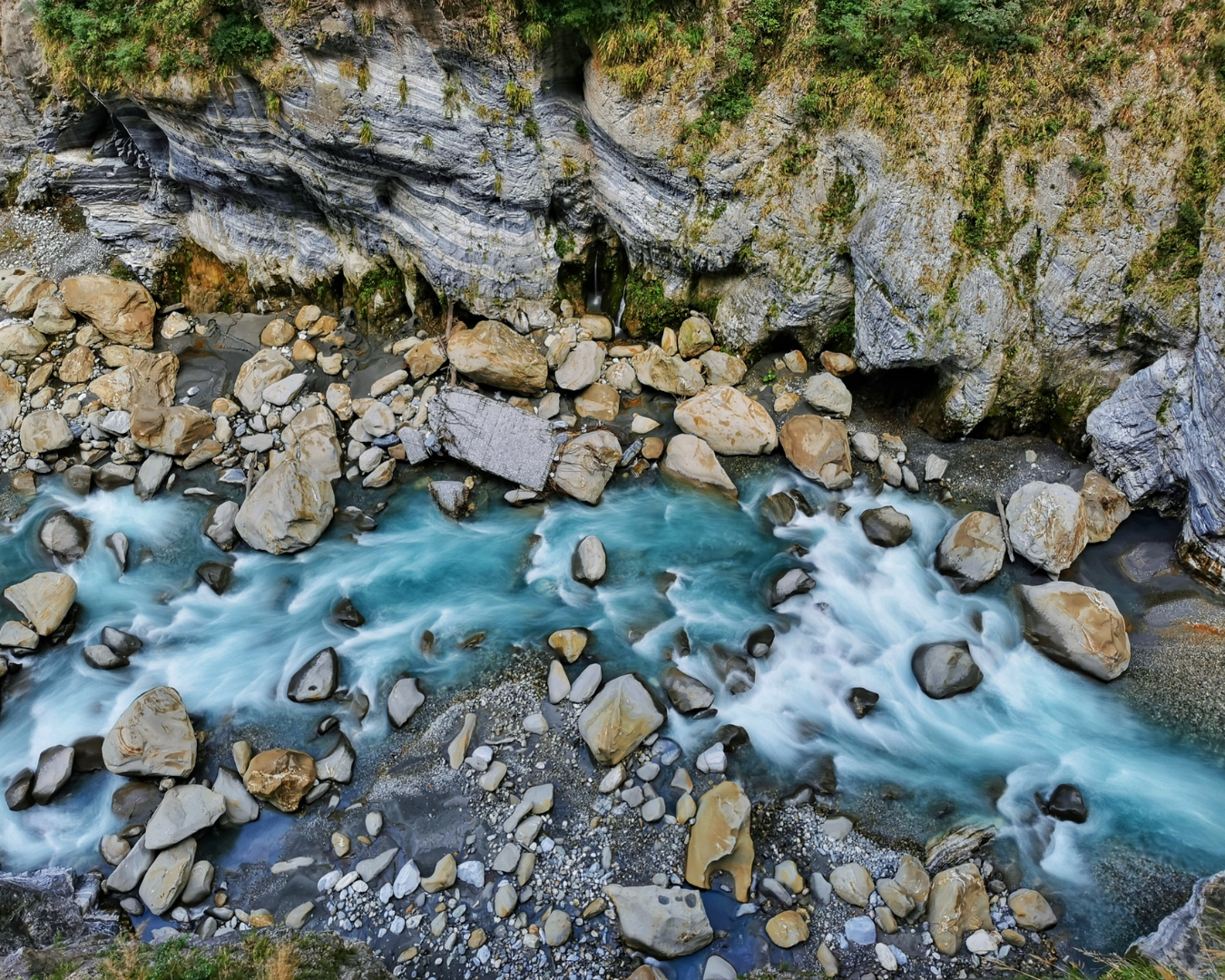 Rocky river aerial view.