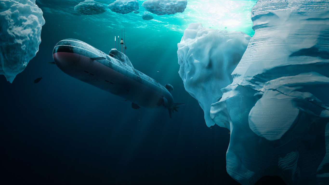 Submarine under icy water