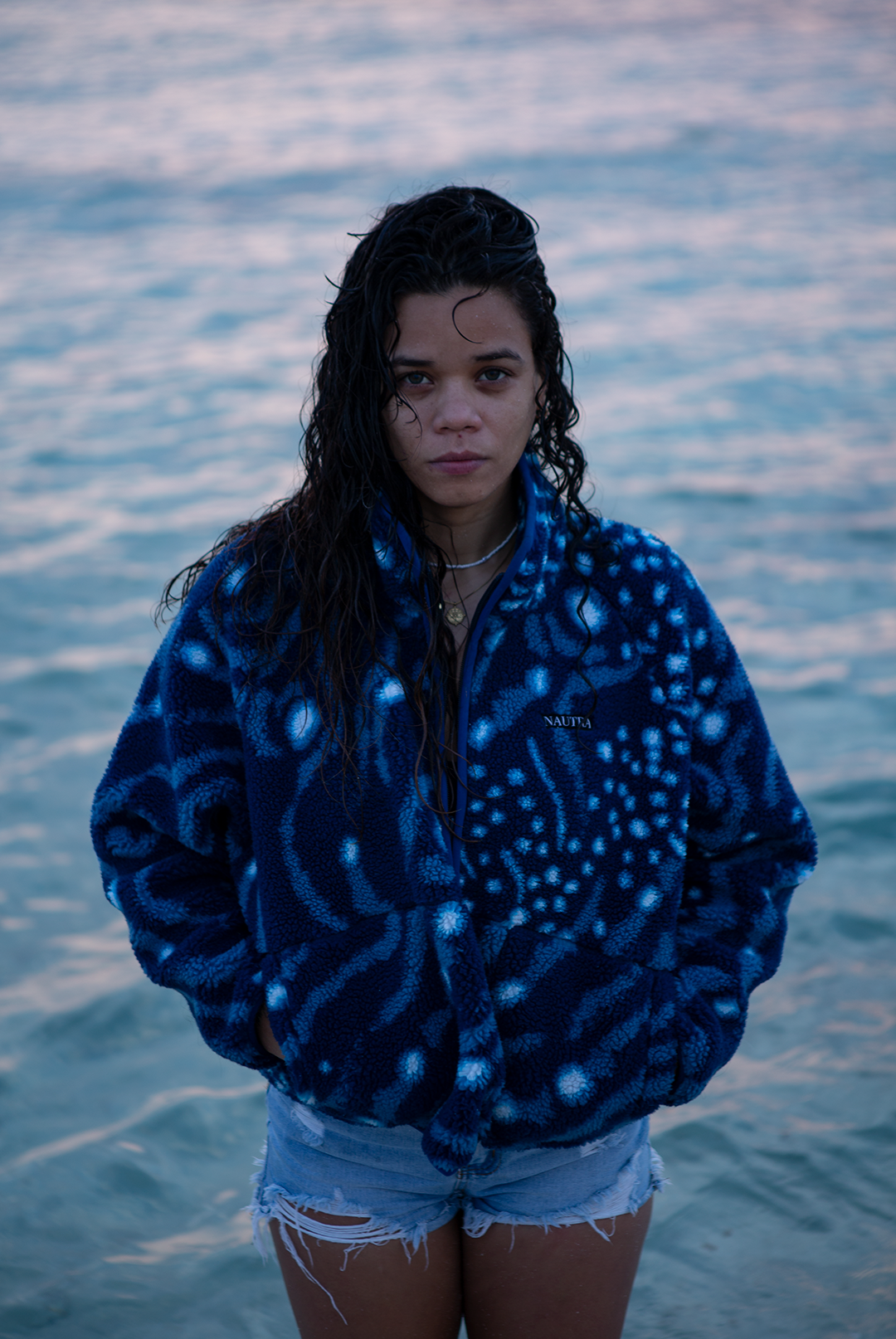 Recycled Fleece - WHALE SHARK Print Sherpa Half zip Jacket