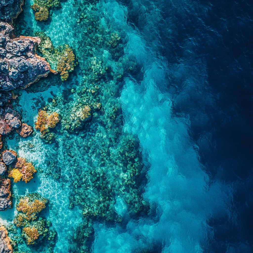 Coral reef aerial view. Coastal habitat