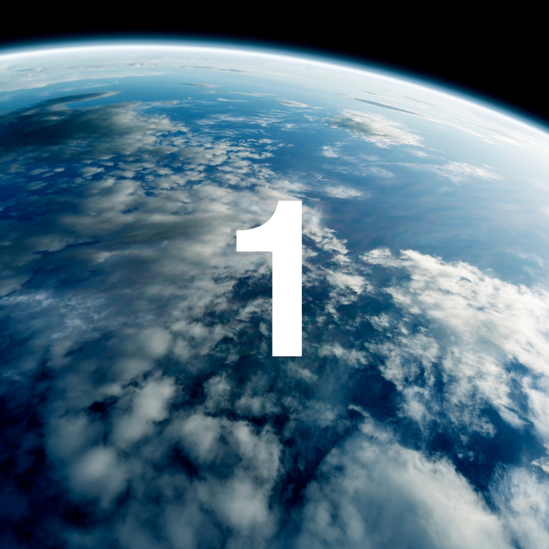 Planet Earth with a large white number '1' superimposed