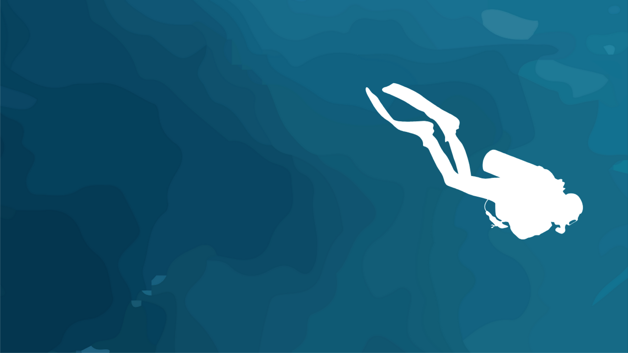 White silhouette of a diver on a blue underwater background  NAUTRA - BE THE WAVE Platform - Diver Deeper