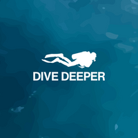 White silhouette of dive on a blue underwater background  NAUTRA - BE THE WAVE Platform - Diver Deeper.