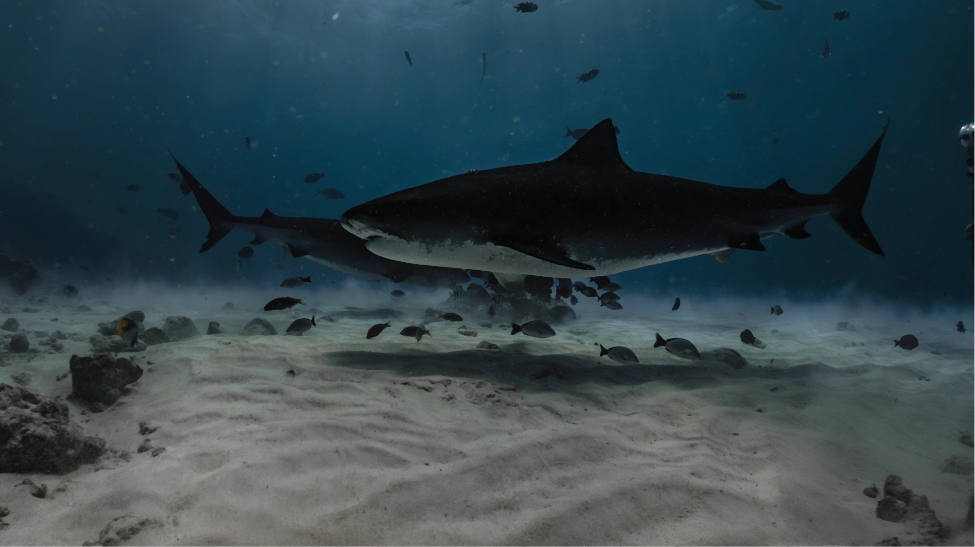 Tiger Shark swimming in the deep blue ocean
