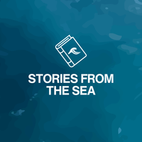 Logo with 'Stories from the Sea' text and a book icon on a blue background