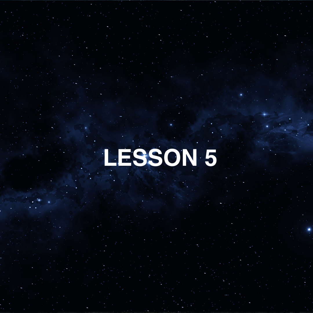 Space-themed background with 'LESSON 5' text