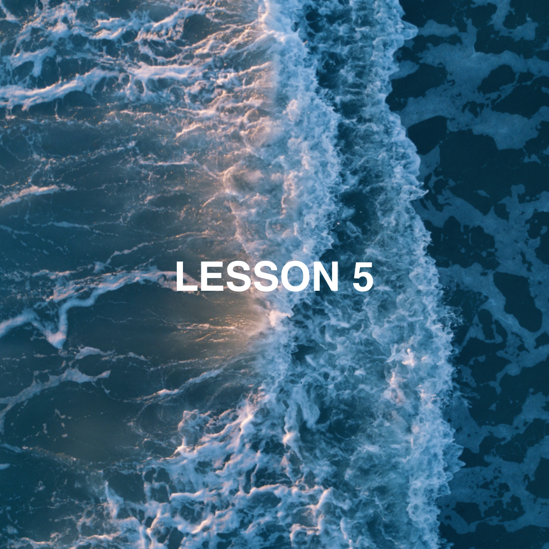 Top-down view of waves with 'Lesson 5' text.
