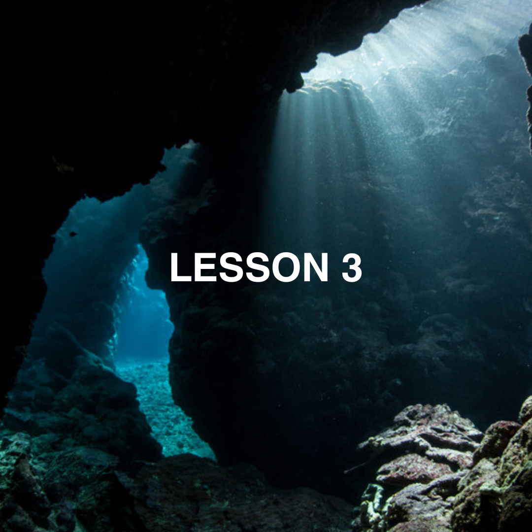 Underwater cave with Lesson 3 overlaid.