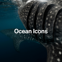 Close-up of a whale shark with 'Ocean Icons' text overlay.